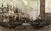 Luigi Querena The People of Venice Raise the Tricolor in Saint Mark's Square oil painting reproduction